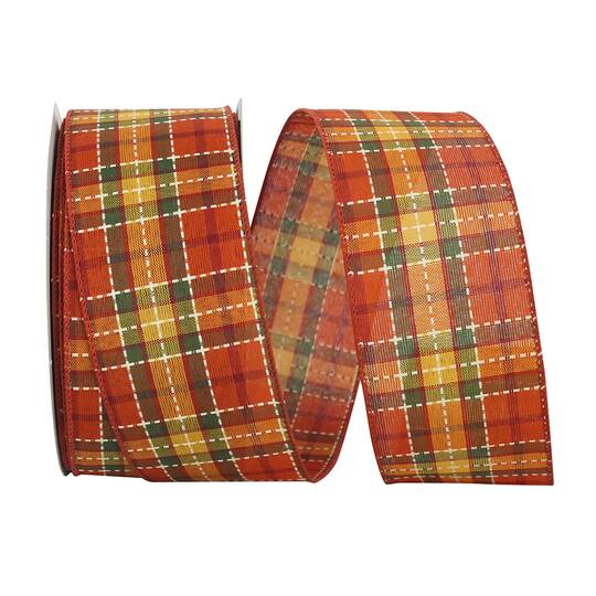 Reliant 20yd. Wired Edge Stitched Tonal Plaid Beauty Ribbon